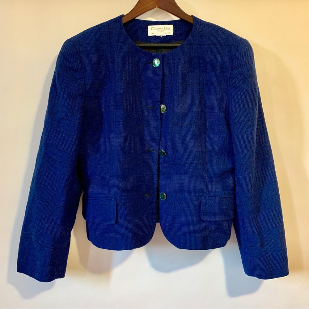 Vintage Christian Dior Royal Blue Wool Blazer